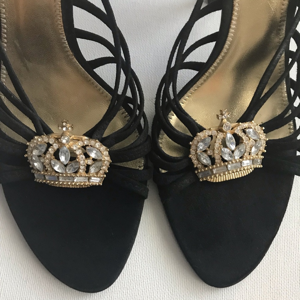 Hale Bob black strappy cocktail shoe with crown - Picture 3 of 5
